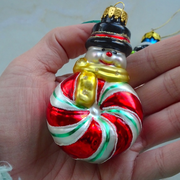 Set of 2 Classic Christmas Snowman Glass Glitter Retro Xmas Holiday Ornaments - Picture 7 of 11